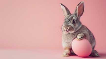 Obraz premium Cute rabbit next to a colorful Easter egg. Great for Easter-themed designs