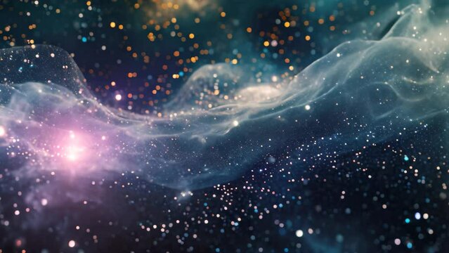 A sprawling space filled with numerous bright stars and swirling cosmic dust, An ethereal abstract pattern made up of star dust, bringing cosmic futurism to life, AI Generated