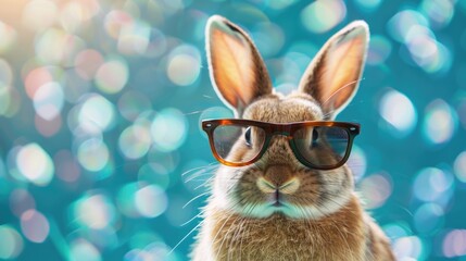 Fototapeta na wymiar Cute rabbit wearing sunglasses, perfect for summer designs