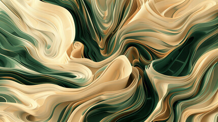 Beige Waves Dancing with Dark Green Abstracts.