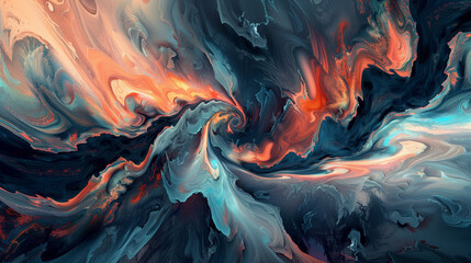 Coral and Slate Swirls in Abstract Design Background.