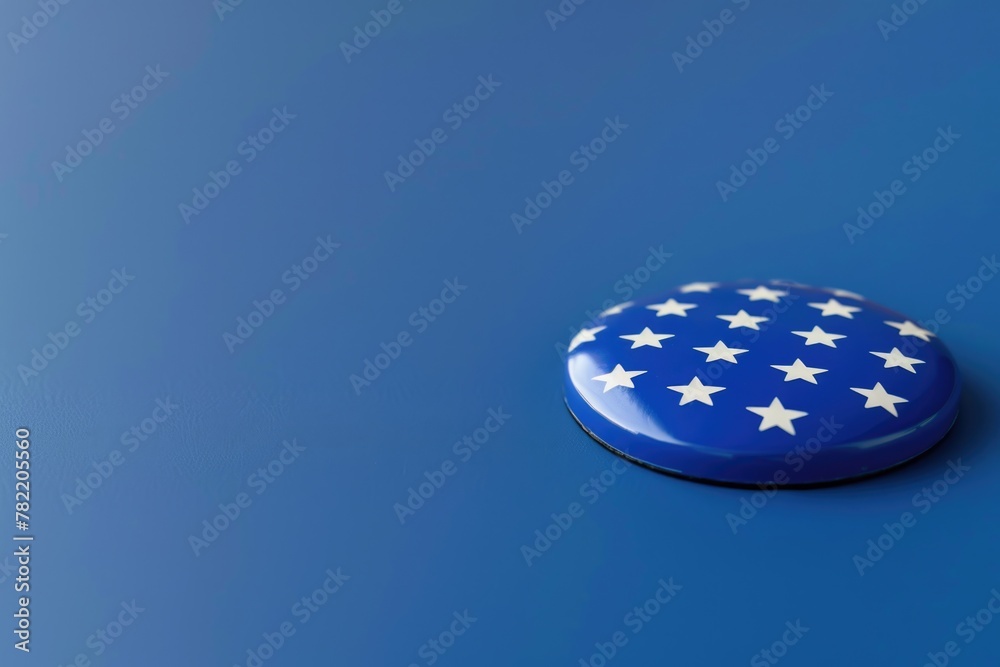 Poster blue button with white stars design, suitable for various creative projects