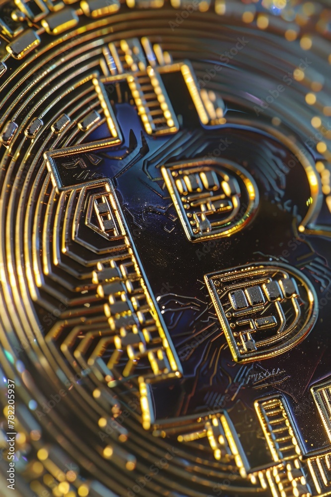 Poster A close up of a bitcoin on a table. Suitable for financial concepts