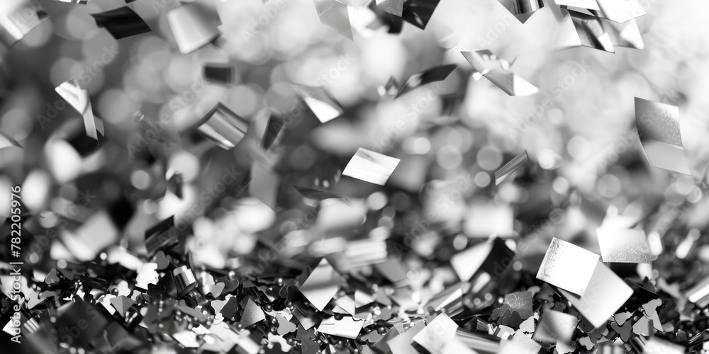 Poster a monochrome image of scattered confetti, suitable for various festive occasions