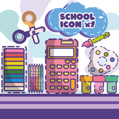 SET 7 ICONS BACK TO SCHOOL,Office supplies collection.set of school supplies and education stickers.