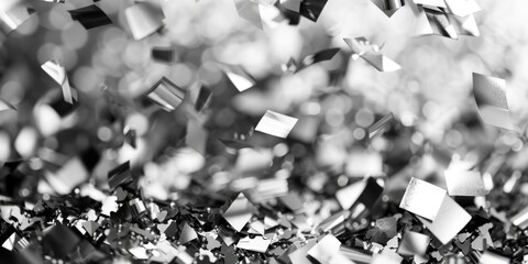A monochrome image of scattered confetti, suitable for various festive occasions