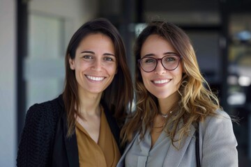 Portrait of two Caucasian businesswoman in modern office.