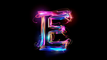 Letter E glowing neon sign