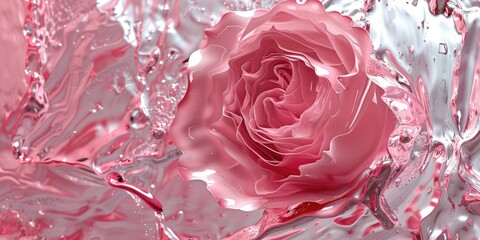 Close-up of a pink rose with glistening water droplets, perfect for romantic or nature-themed designs