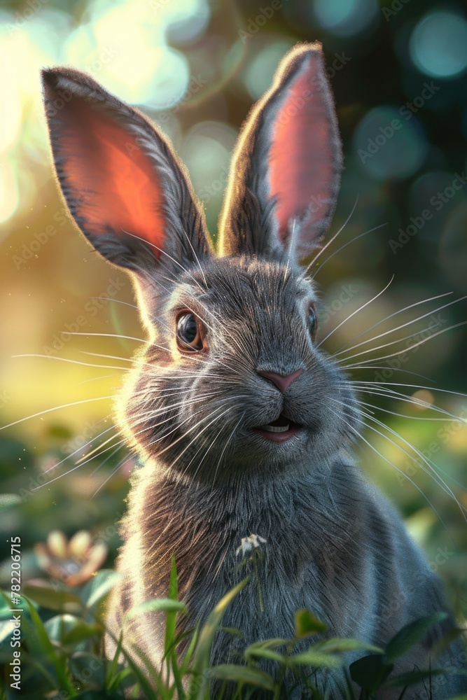 Poster a close-up shot of a rabbit in the grass. suitable for nature and animal themes