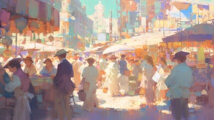 Fototapeta premium Experience the Vibrant Joy of Art Shopping in a Colorful Market oil paintings
