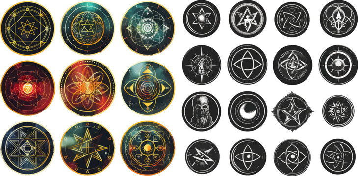 Mystic circle symbols. Vector illustration set