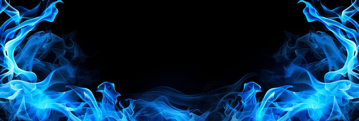 Dark Black Background Wreathed in Blue Flames Banner - obrazy, fototapety, plakaty