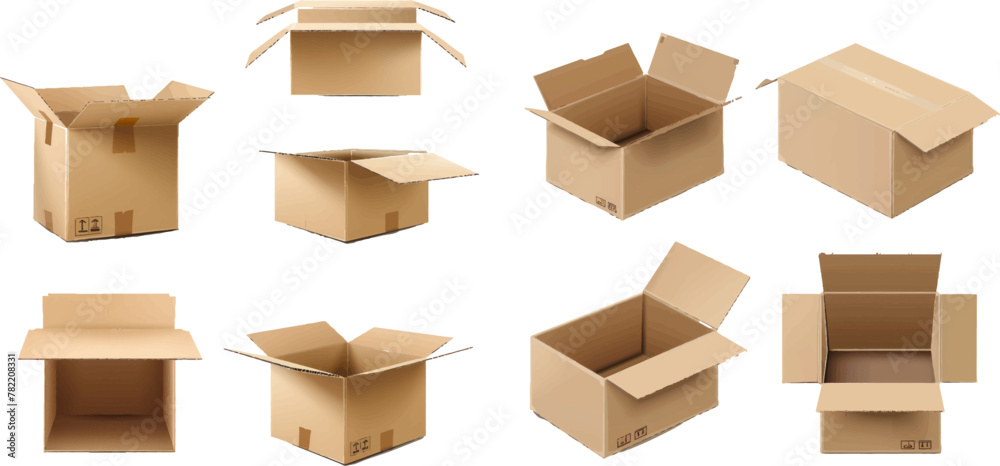 Poster Packaging process. Carton boxes with fragile signs set