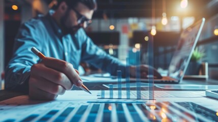 A project manager updating tasks with milestones progress planning. Businessman using a laptop computer and digital tablet with an interactive Gantt chart schedule. Project management concept.