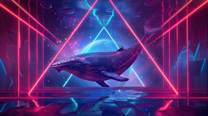 beautiful background of a whale with retro neon triangles in high resolution and high quality
