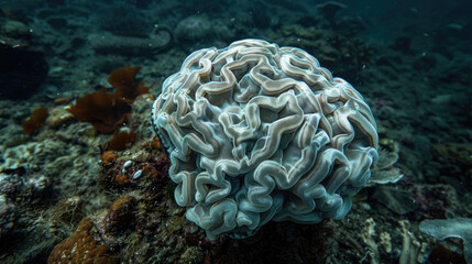 A brainlike organism found on coral reefs underwater