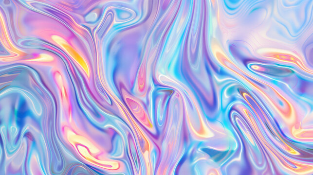 Holographic background seamless pattern with colorful abstract swirls, y2k aesthetic