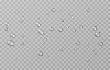 Vector drops png. Drops after rain, drops of dew. Condensation on the surface or glass. - obrazy, fototapety, plakaty