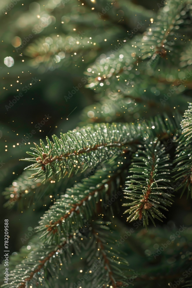 Poster close up of a pine tree with water droplets. suitable for nature backgrounds