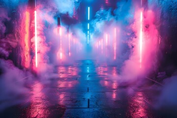 Neon Dreamscape: A Surreal Urban Alley. Concept Photography, Neon lights, Urban, Dreamscape, Surreal - obrazy, fototapety, plakaty