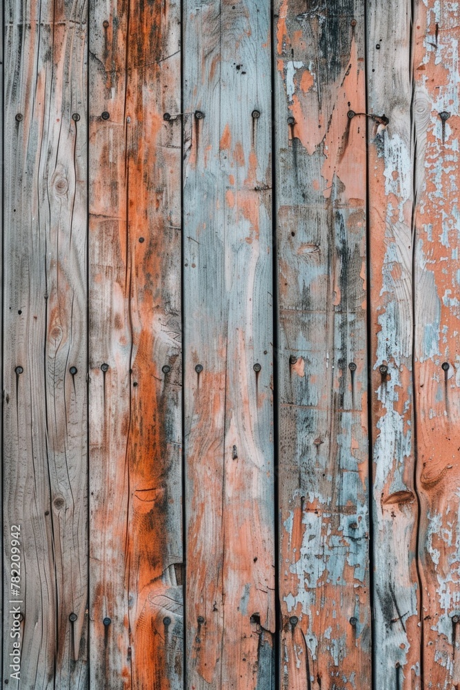 Poster close-up of weathered wooden wall with peeling paint. perfect for background or texture use