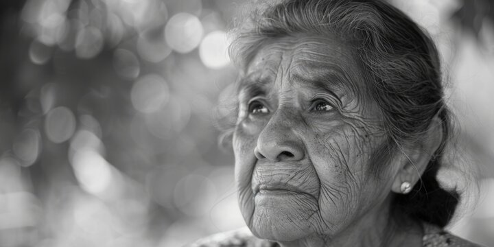 A classic black and white portrait of an elderly woman. Suitable for various design projects