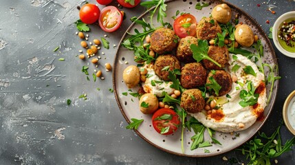 A plate of delicious meatballs and fresh vegetables, perfect for food and cooking concepts