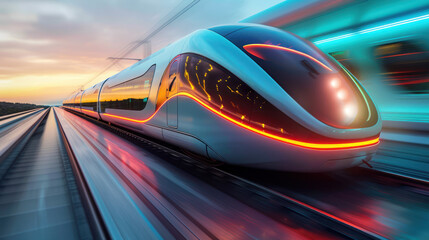 High Speed Train Speeding Down the Tracks - obrazy, fototapety, plakaty
