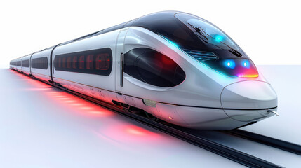 Fototapeta premium White Train With Red and Blue Lights