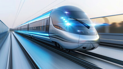 High-Speed Train Speeding Through the City