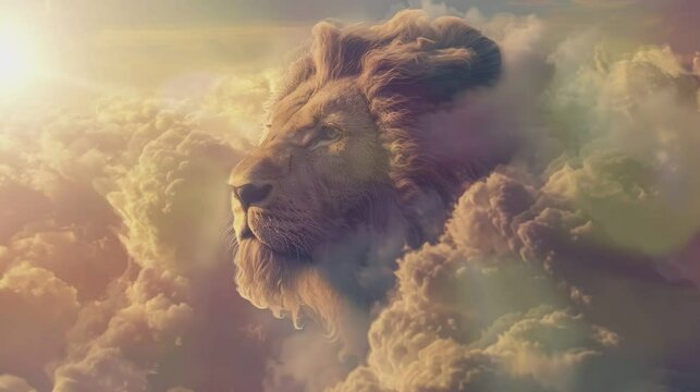 very cool lion head and cloud  . seamless looping time-lapse virtual video Animation Background.