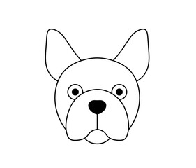 Vector isolated one single French bulldog dog head face muzzle mask colorless black and white contour line easy drawing