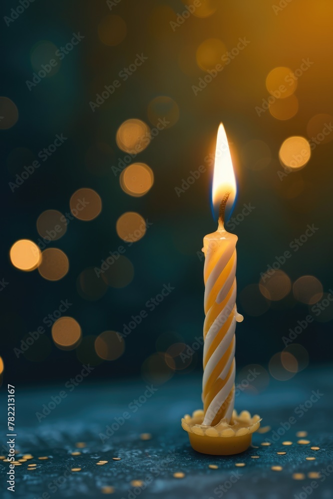 Poster a lit candle sitting on top of a table. suitable for various concepts