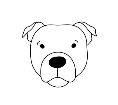 Vector isolated one single Pitbull dog head face muzzle mask colorless black and white contour line easy drawing