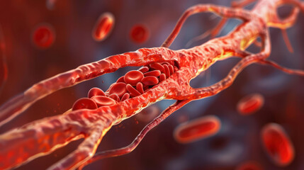 Red Blood Cells Moving Through Blood Vessel - obrazy, fototapety, plakaty