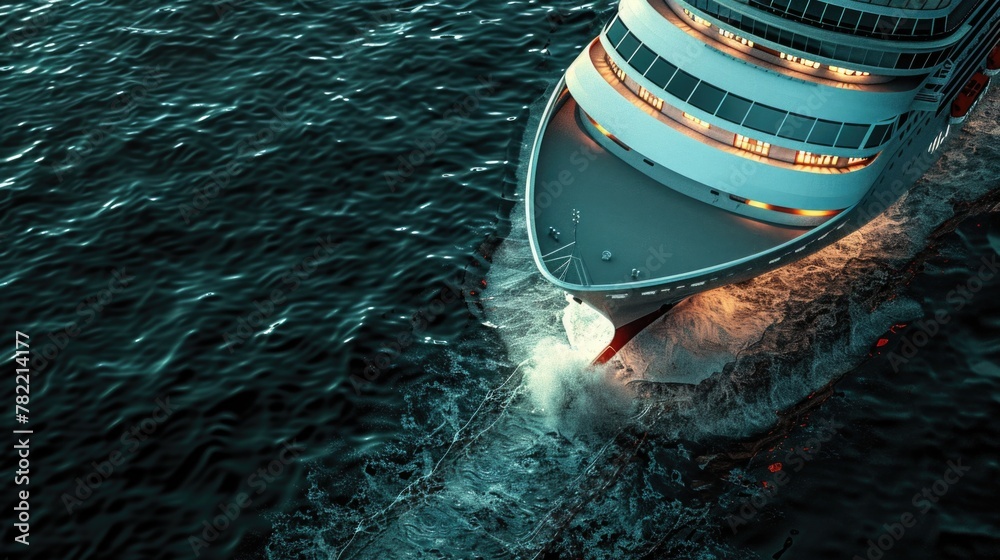 Poster a large cruise ship sailing in the open ocean. suitable for travel and transportation concepts