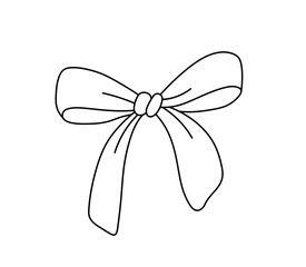 Vector isolated one single simple ribbon bow gift colorless black and white contour line easy drawing