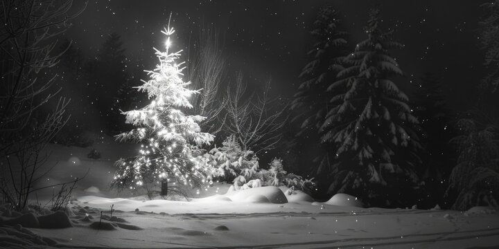 Monochrome image of a festive Christmas tree, suitable for holiday concepts