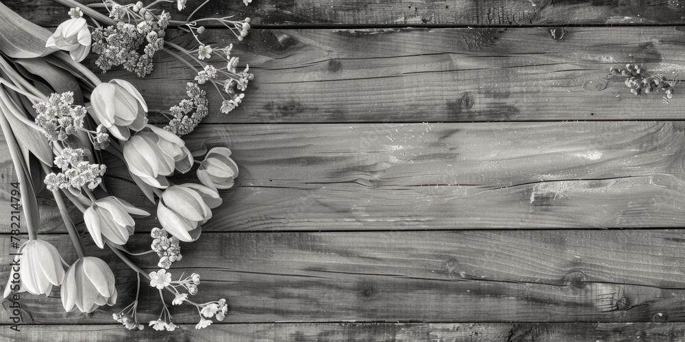 Poster a simple black and white image of a bouquet of flowers, suitable for various design projects