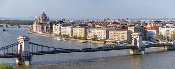 Runde Wanddeko Kettenbrücke Hungarian Parliament Building and Szechenyi Chain Bridge