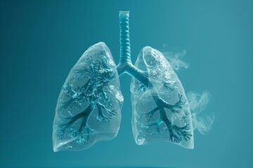 Human lungs on blue background, concept modern medical radiology technology - obrazy, fototapety, plakaty