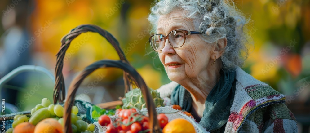 Wall mural senior women wearing sports clothes walk in the park and talk to each other