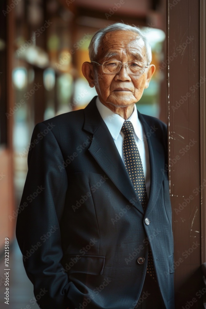 Poster a man in a suit and tie standing by a window. suitable for business concept