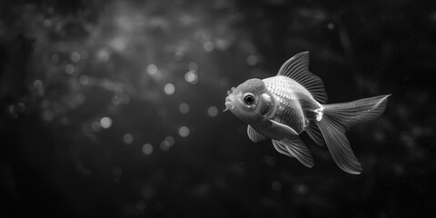 Black and white image of a goldfish. Suitable for aquatic themes - Powered by Adobe