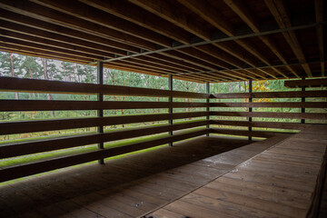 the bird watching shelter inside, concept of nature reserve activity