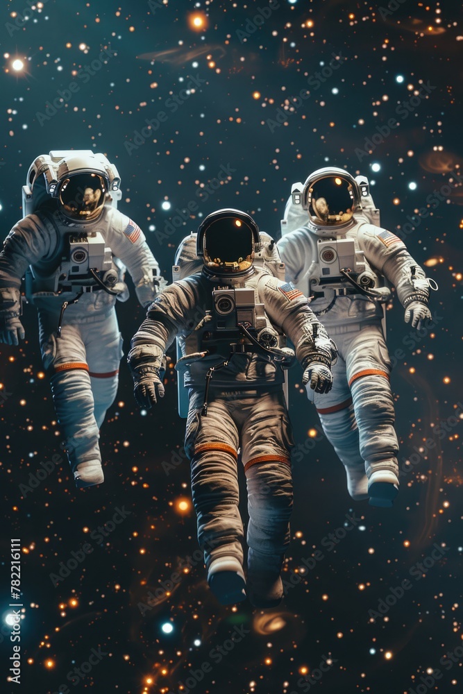Poster Astronauts floating in the air, suitable for science or space themes
