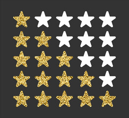 Gold sequined rating stars. Infographics icon for web site, social media groups design, mobile apps. Vector