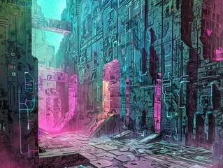 Illustrated 3D cyberspace adventures, highlighted with watercolor effects
