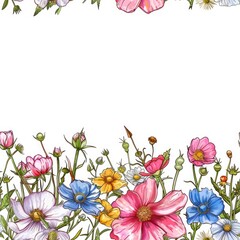 Colorful field of flowers on a clean white background, perfect for various design projects